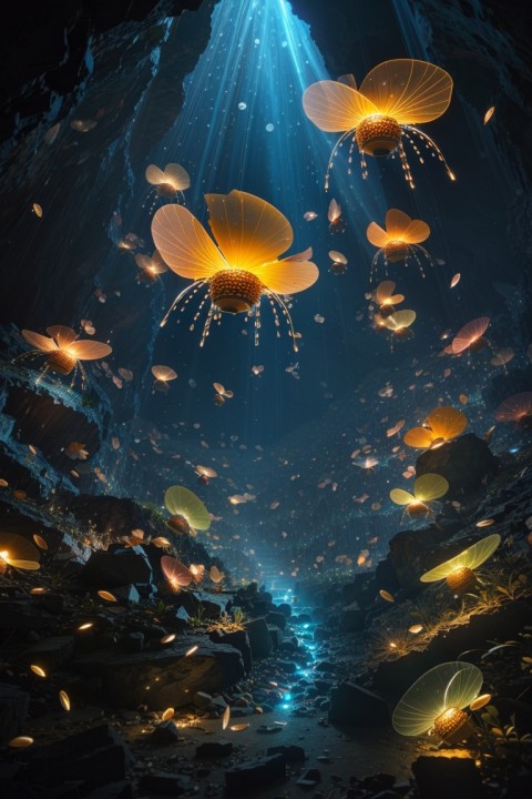 A carnival image of glowing fireflies created by artificial intelligence