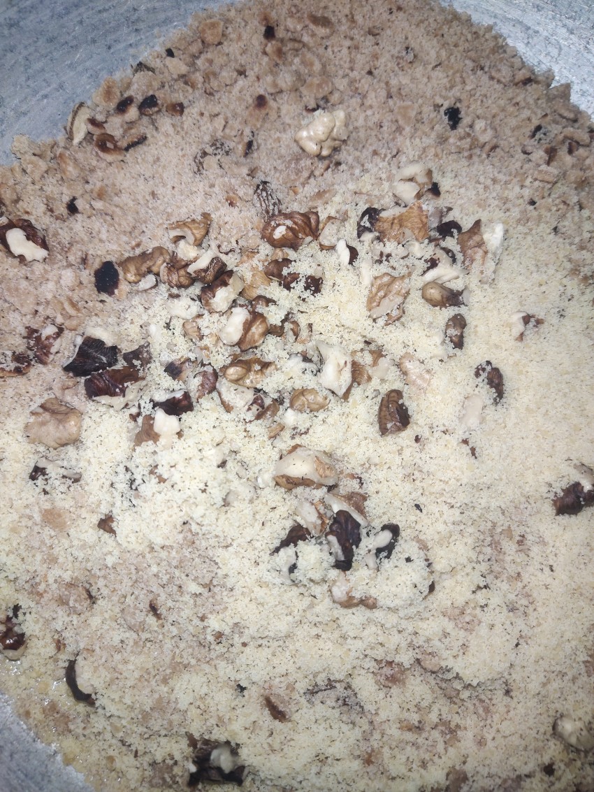 A chori made from flour in which jaggery is mixed with dry fruits, Healthy food stock footage.