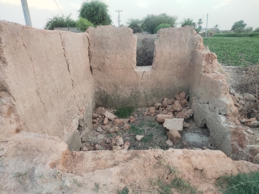 A mud-built room that collapsed over time due to rains