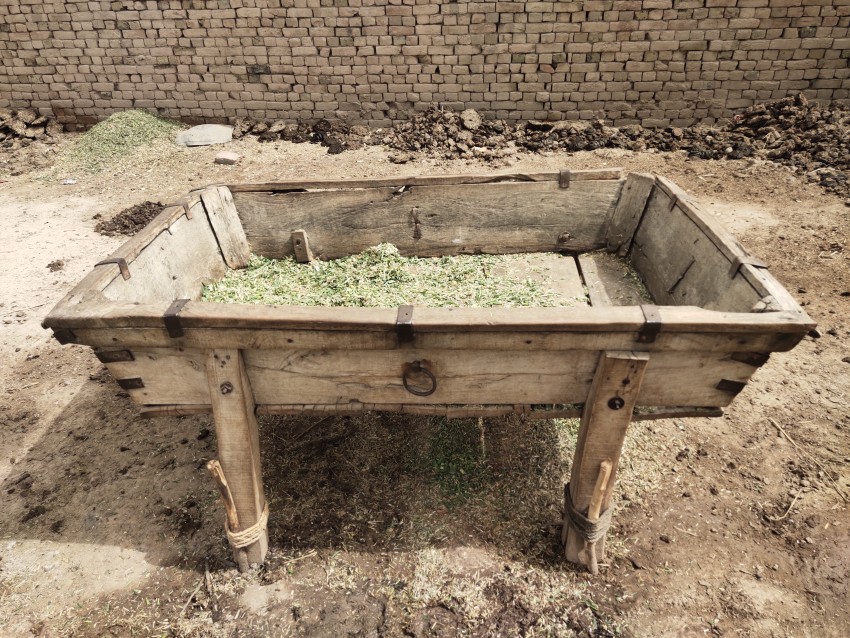 A place for keeping cow fodder made of wood, Cutting grass for cow