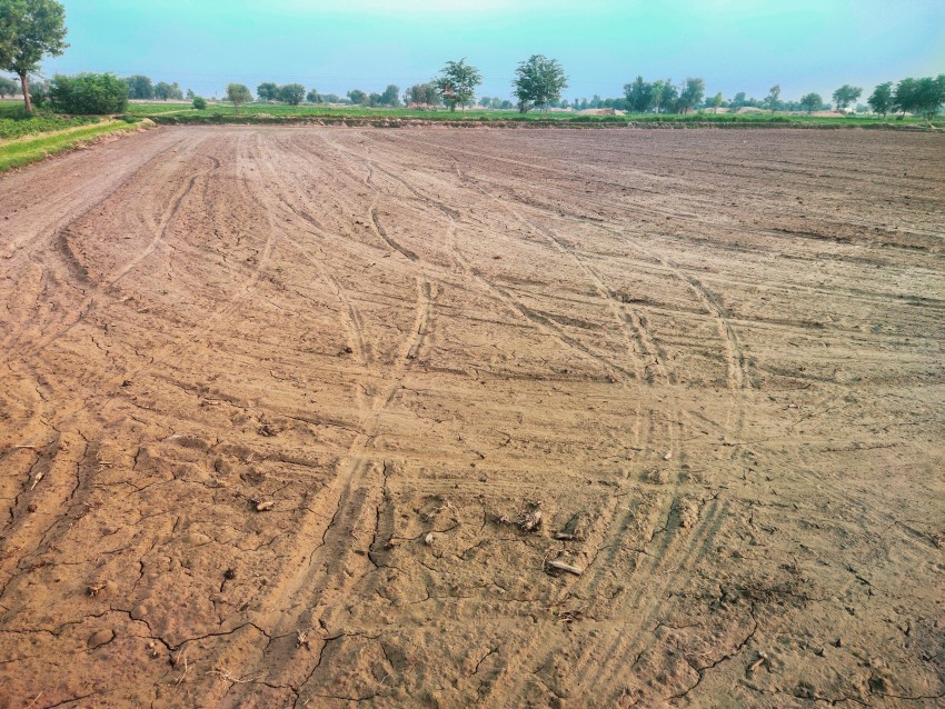 Agriculture View. A dry rural field without crops in northern Punjab, Pakistan. Stock photo