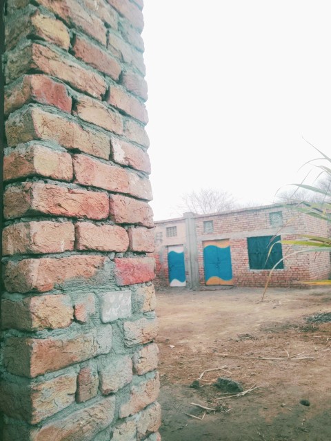 Beautiful home metal door and window view behind the block pillar