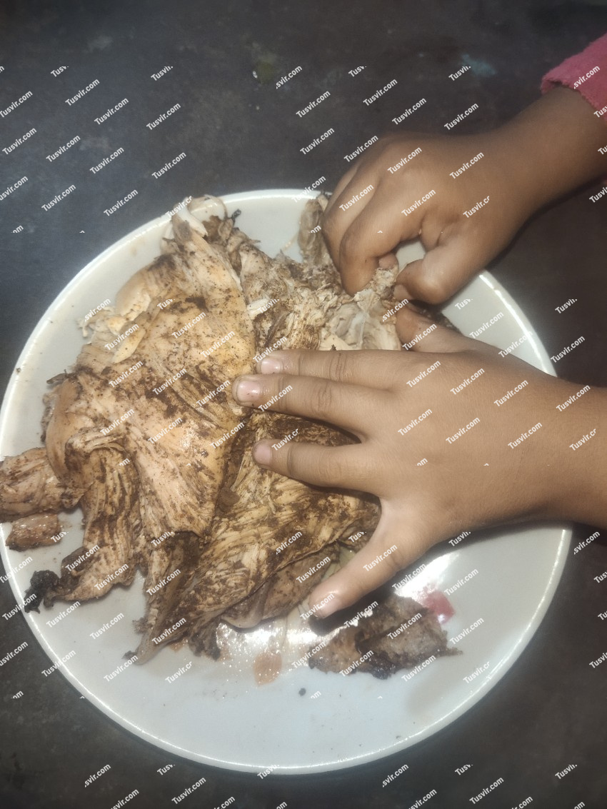 Child eating Saji, chicken Saji, chicken stock footage