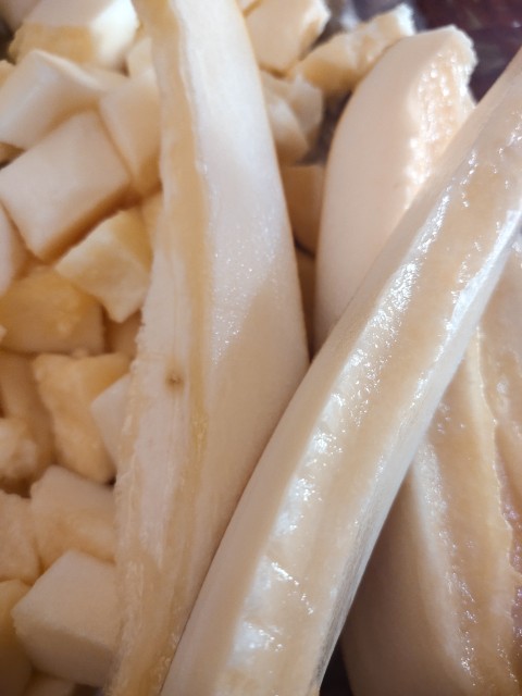 Close-up of long slices of melon, fruit chart stock footage
