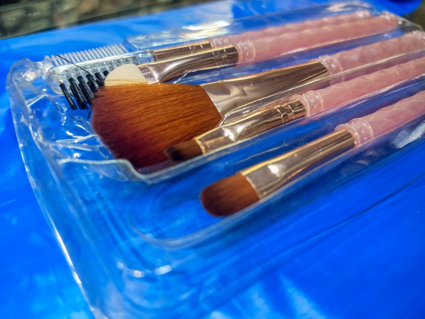 Closeup view of eye shadow disposable makeup Brushes, Fashion stock footage