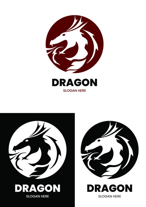Dragon circle logo, Vector, flat icon, badges, labels, clip art, Line art style, Thin line design, Color design