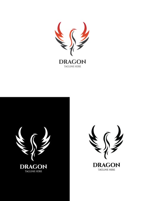Dragon Logo Template, Vector, flat icon, badges, labels, clip art, Line art style, Thin line design, Color design [Converted]