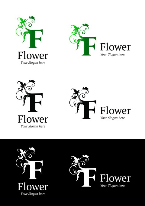 Flower logo Template, Vector, flat icon, badges, labels, clip art, Line art style, Thin line design, Color design,latter f logo