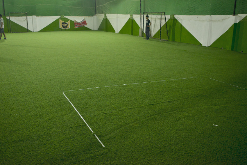 Futsal Ground Clear with Goalie Standing Night Match