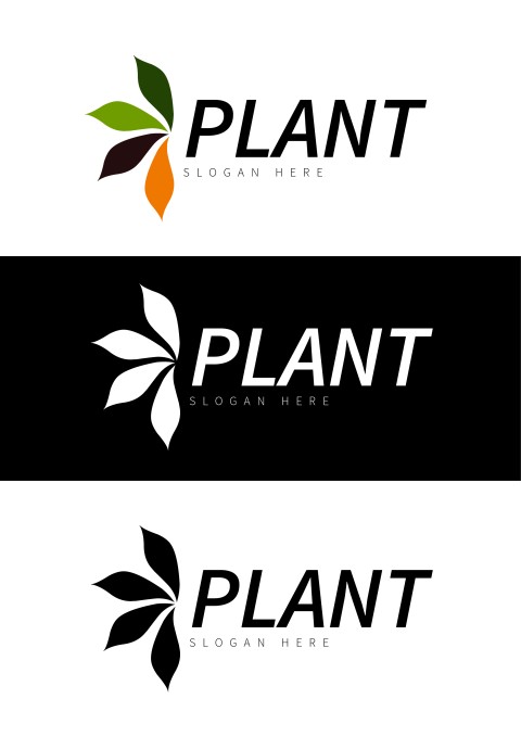 Plant Leave Logo Template, Vector, flat icon, badges, labels, clip art, Line art style, Thin line design, Color design