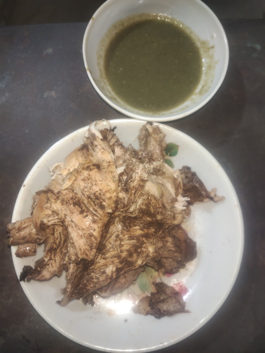 Saji with green chatni, spicy, chicken, food, Pakistani dish stock footage