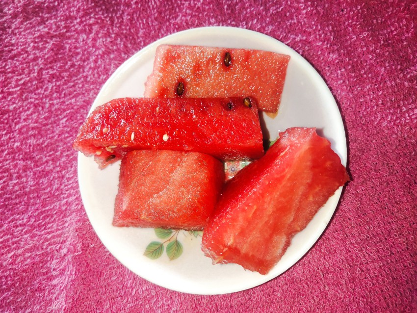 Sliced watermelon with mink background
