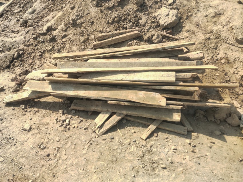 Timber placed for filling the RC roof