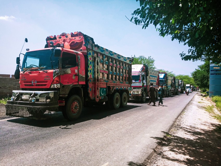 Trucks in line