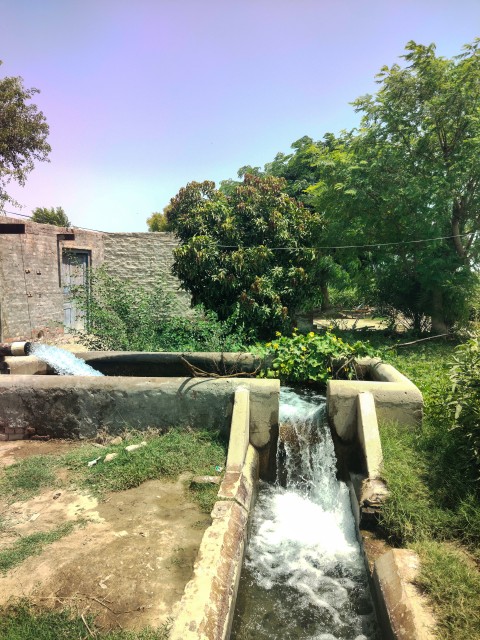 Tube well water flowing into small canal