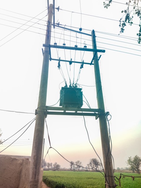 Village electricity supply power plant, wire and Pillar with beautiful sunset view